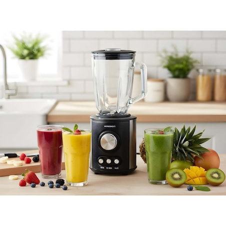 Duży blender kielichowy szklany Berdsen 800w czarny 1,5l