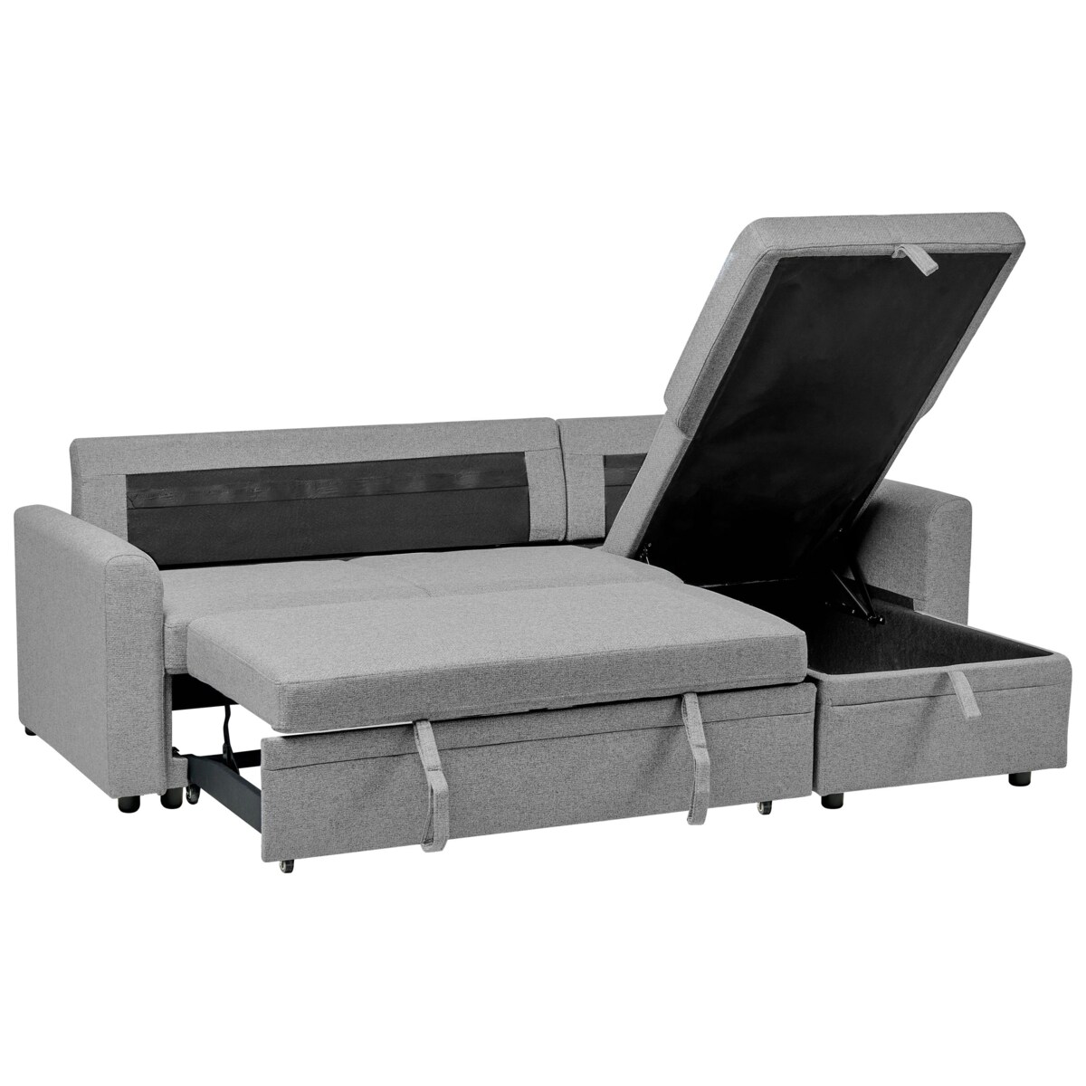 Narożnik rozkładany NASSJO Len syntetyczny Szary dla 3 osób Lewostronny