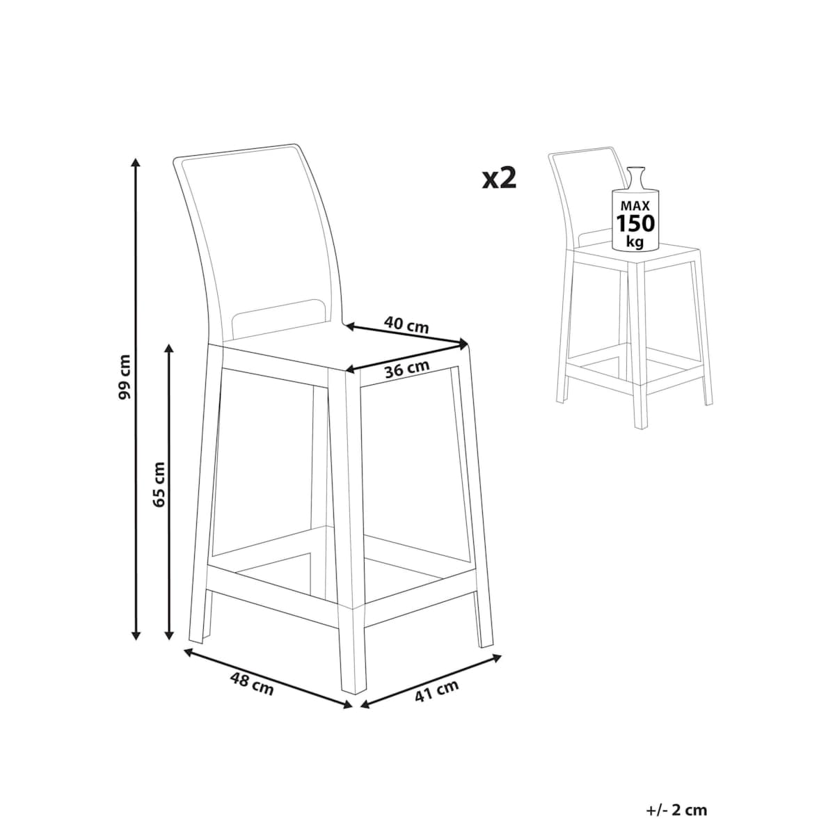 Zestaw 2 krzeseł barowych biały WELLINGTON