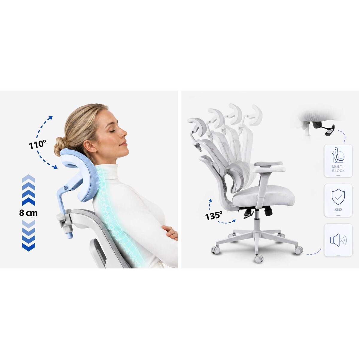 Fotel biurowy obrotowy Sofotel Talin ergonomiczny regulowany z mikrosiatką szary