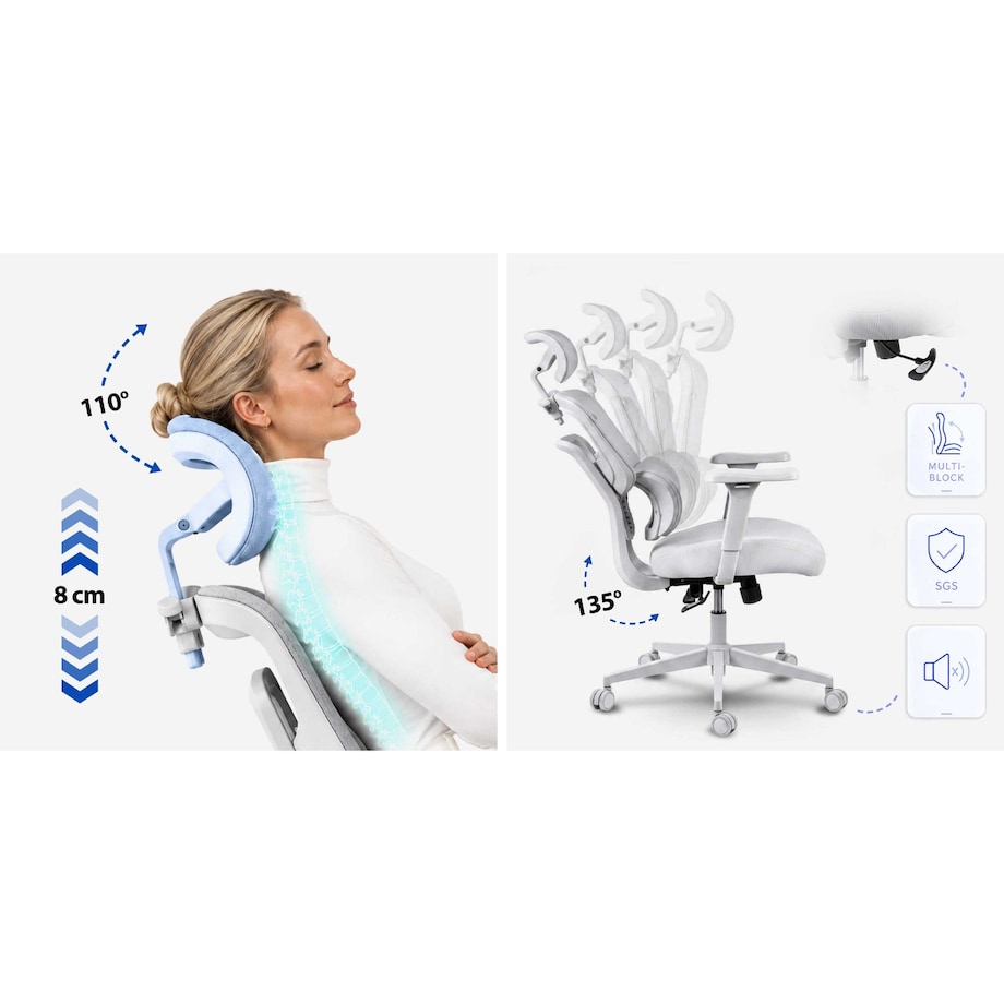 Fotel biurowy obrotowy Sofotel Talin ergonomiczny regulowany z mikrosiatką szary