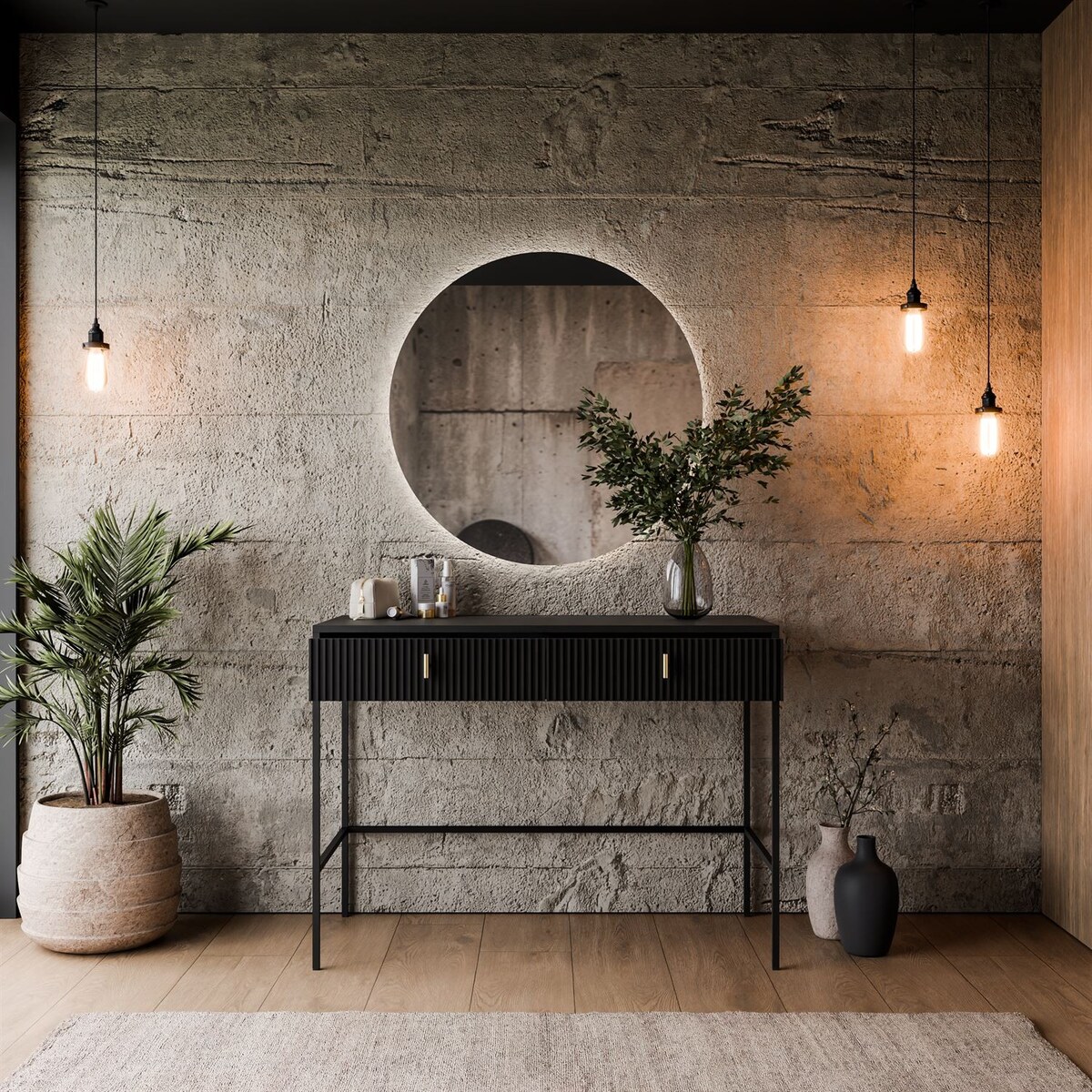 Toaletka MIDNIGHT na stelażu z lustrem i oświetleniem LED, czarna