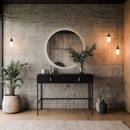 Toaletka MIDNIGHT na stelażu z lustrem i oświetleniem LED, czarna