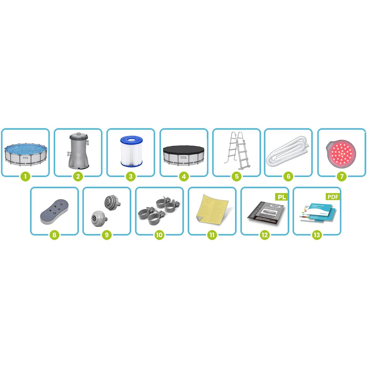 Basen ogrodowy stelażowy 457x107 cm Bestway zestaw 13w1