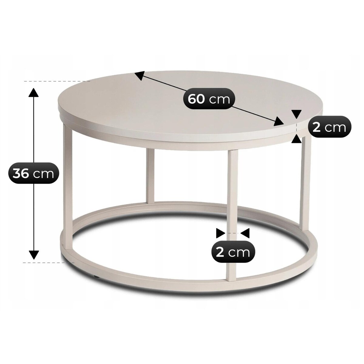 Zestaw 2 stolików kawowych okrągłych kaszmir do salonu Ø80/Ø60 cm NELLY MAX