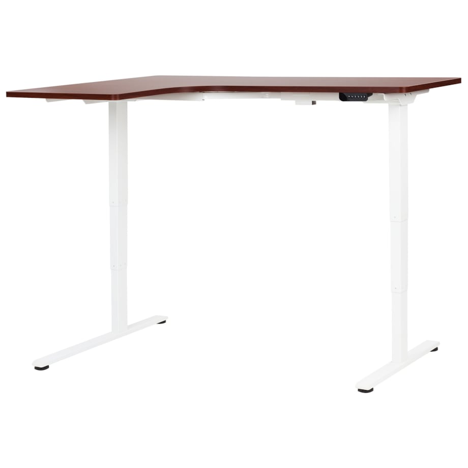 Biurko narożne lewe regulowane elektrycznie 160 x 59 cm ciemnobrązowe z białym DESTINES