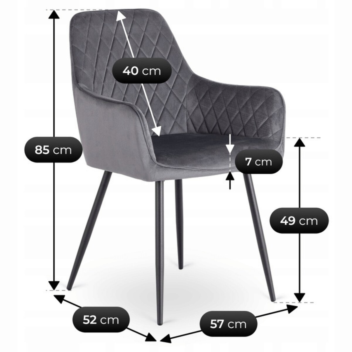 Krzesło Tapicerowane Welurowe Do Salonu Jadalni Kuchenne Szary BRESSO