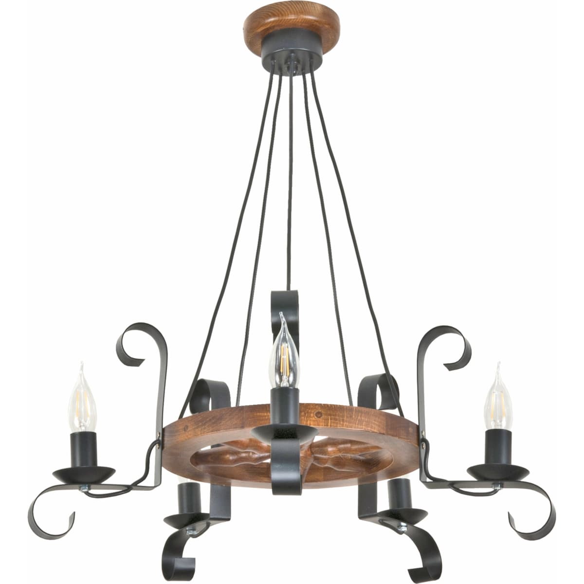 drewniana lampa wisząca 5 punktowa edylit loft retro