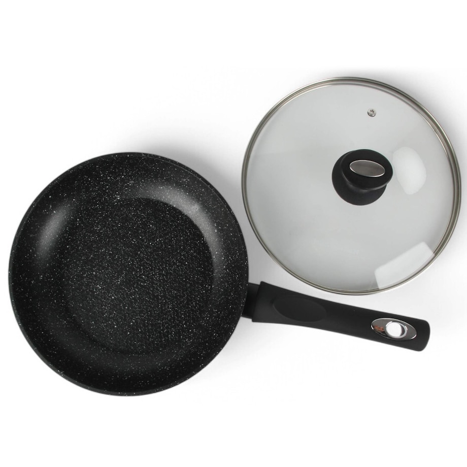 Patelnia Granitowa Pokrywka 24 Cm Plaster Miodu Indukcja Gaz 1.6L Wysoka 5.0