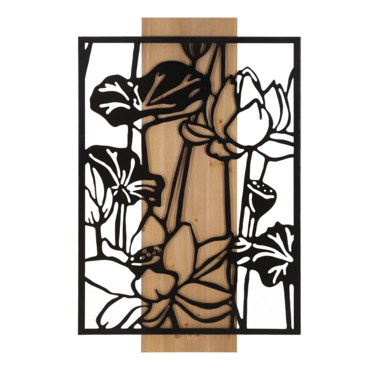 Dekoracja ścienna Lotus, kolor czarny i brązowy, żelazo i płyta MDF, 60 x 90 cm, do salonu i przedpokoju, Mauro Ferretti