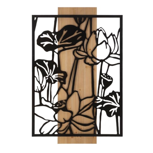 Dekoracja ścienna Lotus, kolor czarny i brązowy, żelazo i płyta MDF, 60 x 90 cm, do salonu i przedpokoju, Mauro Ferretti