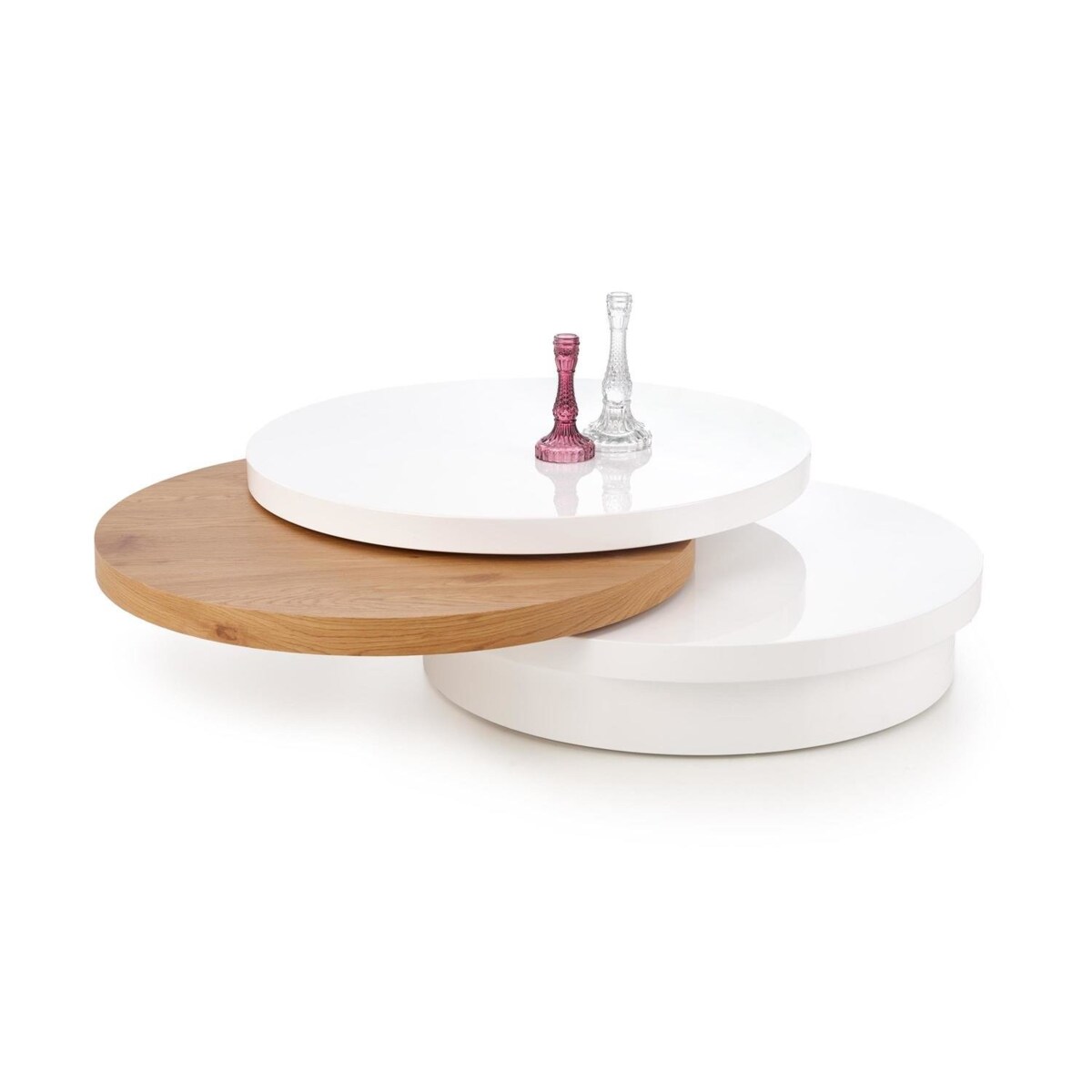 STOLIK KAWOWY Pug okrągły 80/27 cm BIAŁY | DĄB ZŁOTY