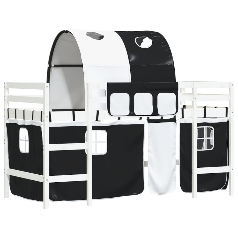 vidaXL Dziecięce łóżko na antresoli, z tunelem, biało-czarne, 90x190cm