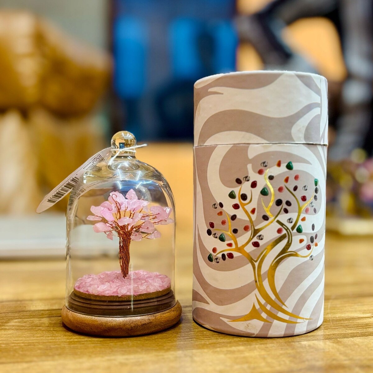 Drzewko z KAMIENI KWARCU amulet talizman na szczęście w Szklanej Kopule box