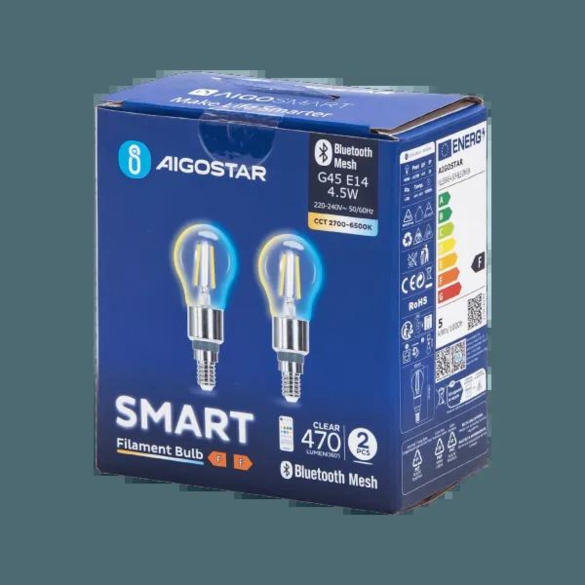 inteligentna żarówka bluetooth mesh g45 4.5w cct 2 szt. ,z pilotem