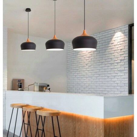 Lampa Wisząca Nowoczesna Bari Drewno Duża Black