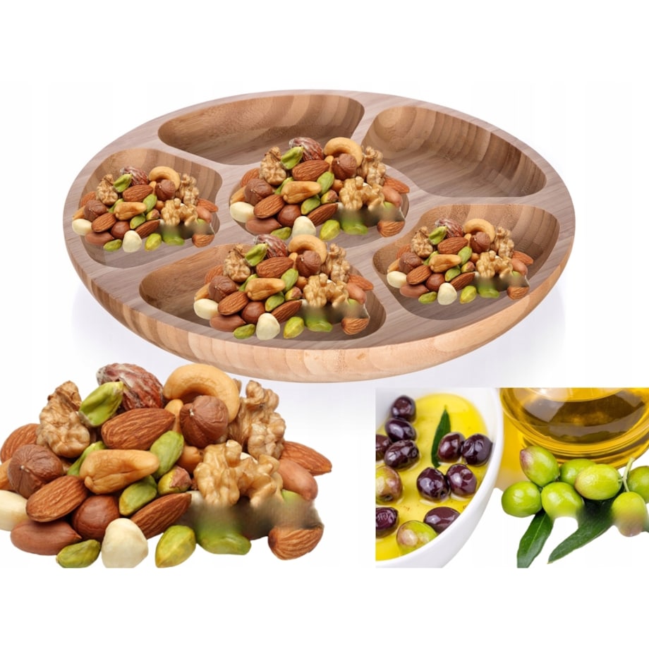 PATERA Z BAMBUSA drewno 31cm na stół prezent przekąski oliwki orzeszki box