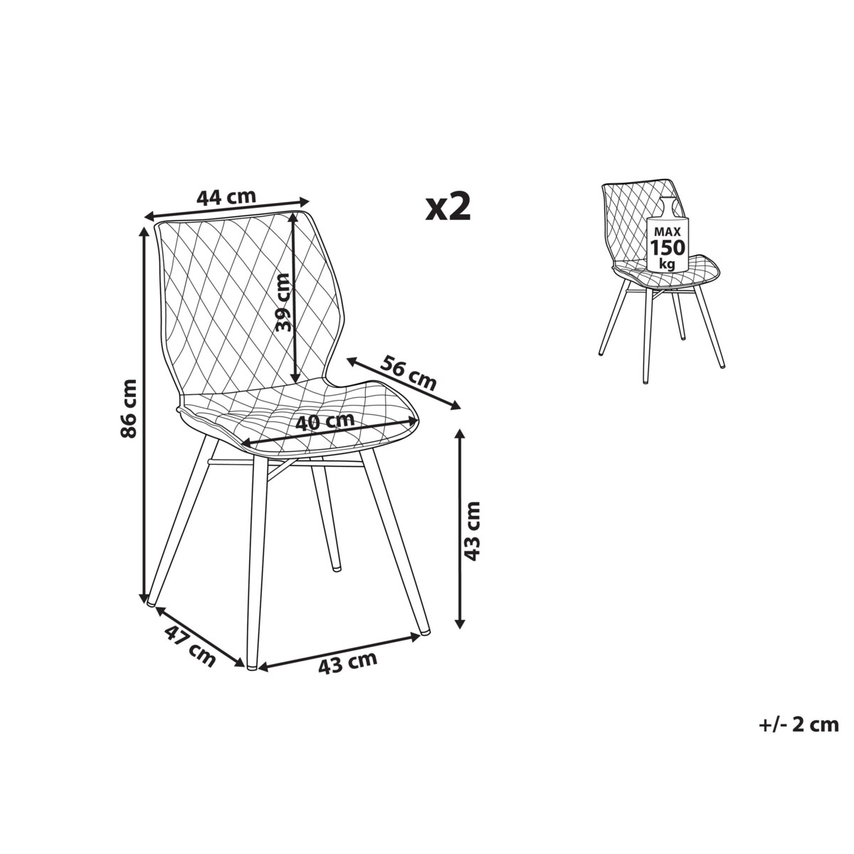 Zestaw 2 krzeseł do jadalni szary LISLE