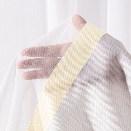 Firana na taśmie 300x245 ecru z satynowym złotym pasem na dole