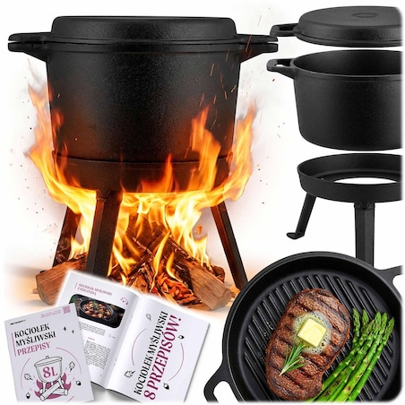 Kociołek żeliwny demontowany 8L Berdsen BD-480 garnek + patelnia grill + przepisy gratis