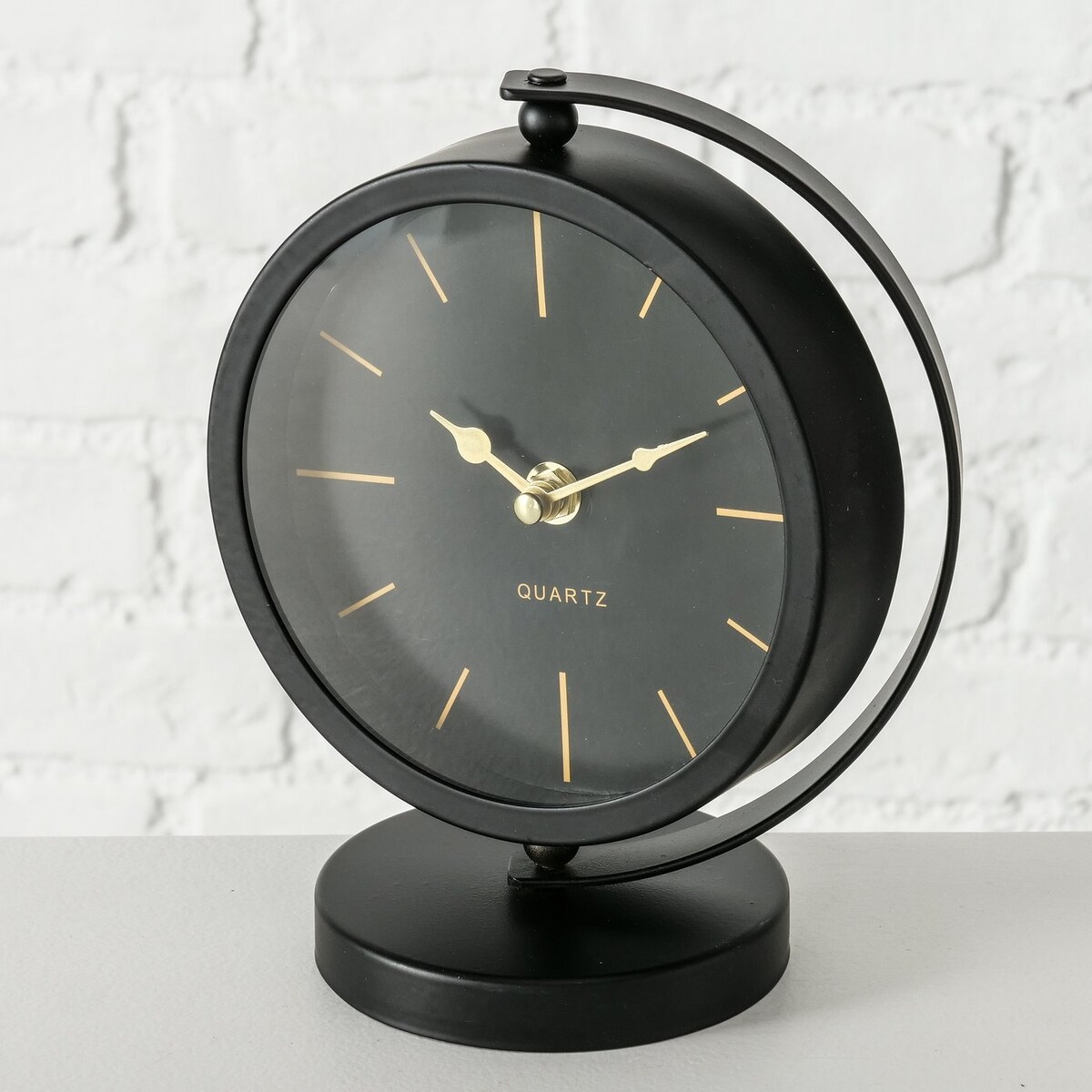 Zegar stołowy czarny BALIA, złote wskazówki, 20 cm, na baterie, metal
