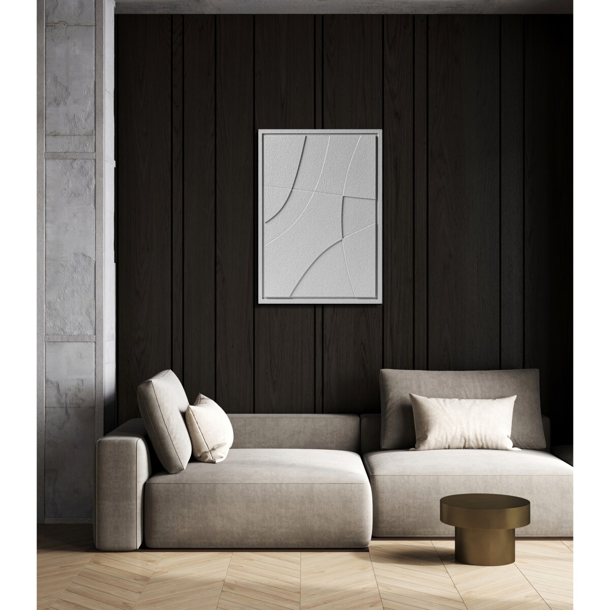 Obraz 3D 50x70cm Abstract II – Dekoracja Ścienna z Tynku Naturalnego, Milky Grey Minimalistyczny Relief