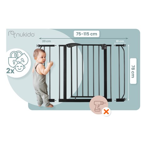 Barierka zabezpieczająca ochronna Nukido na schody i drzwi 75-115cm czarna 718300