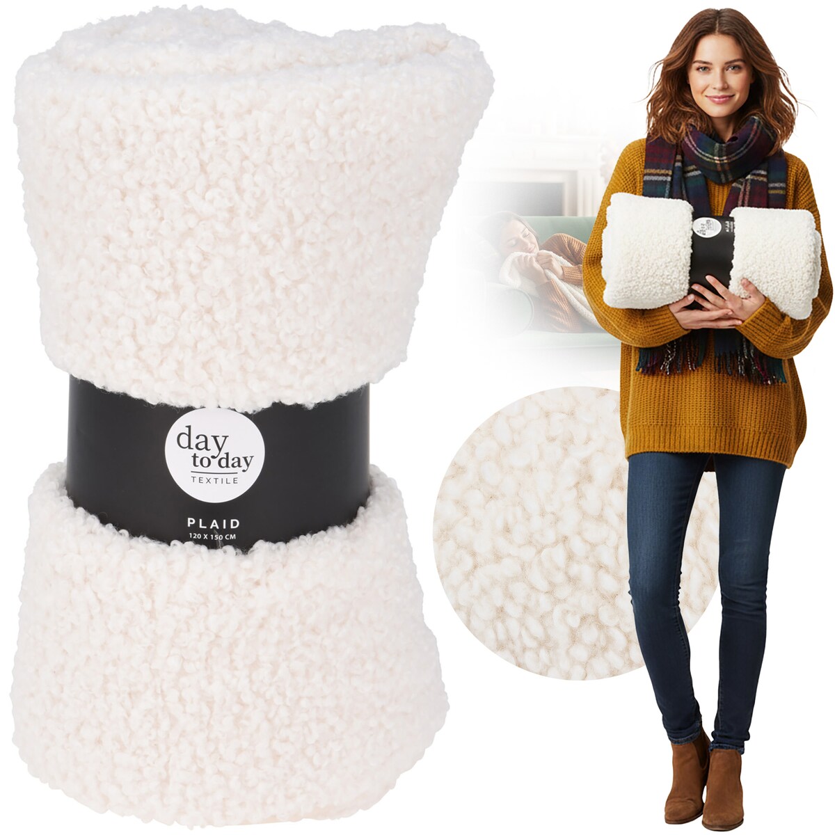 Koc Baranek Sherpa Narzuta Ciepły Jesienny 150X120 Cm Poliestrowy Do Salonu Sypialn