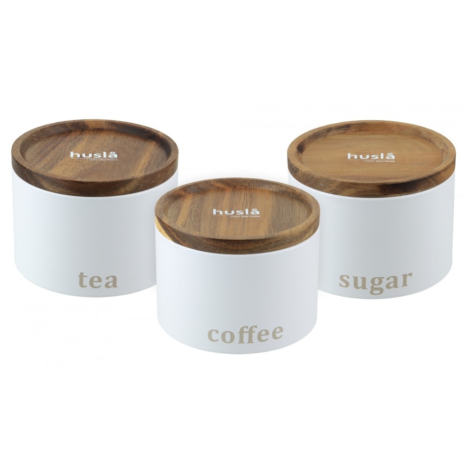 Zestaw 3 pojemników do przechowywania kawa herbata cukier HUSLA