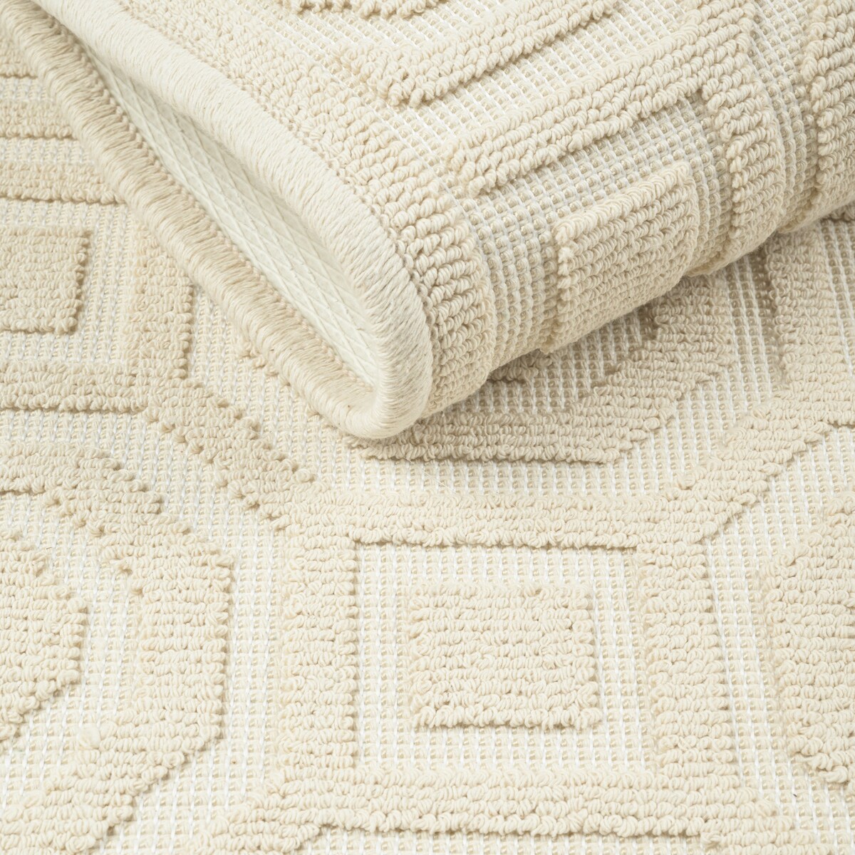 Dywanik łazienkowy Lino 60x90 cm bawełniany geometryczny beżowy