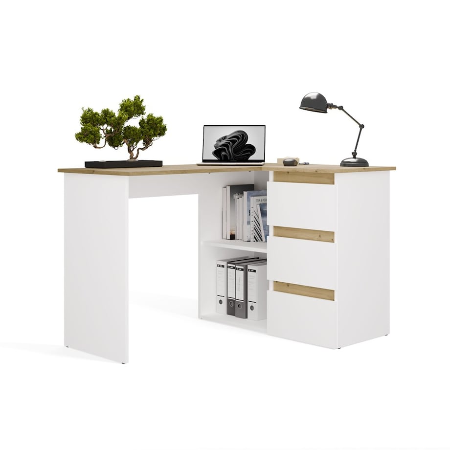 Biurko narożne Nicea prawe Artisan/Biel 120x48,5x75 1 szt.