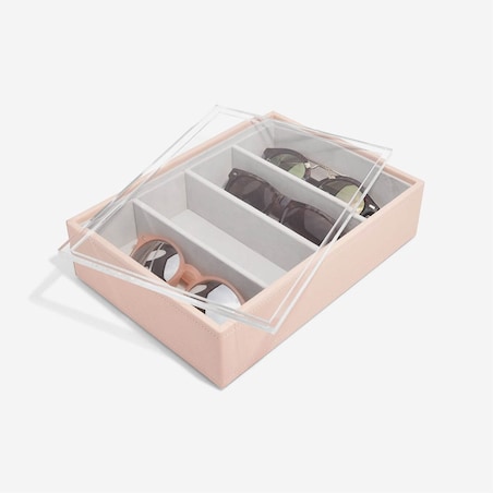 Pudełko na okulary Stackers Classic 4 komorowe różowe z akrylową pokrywką