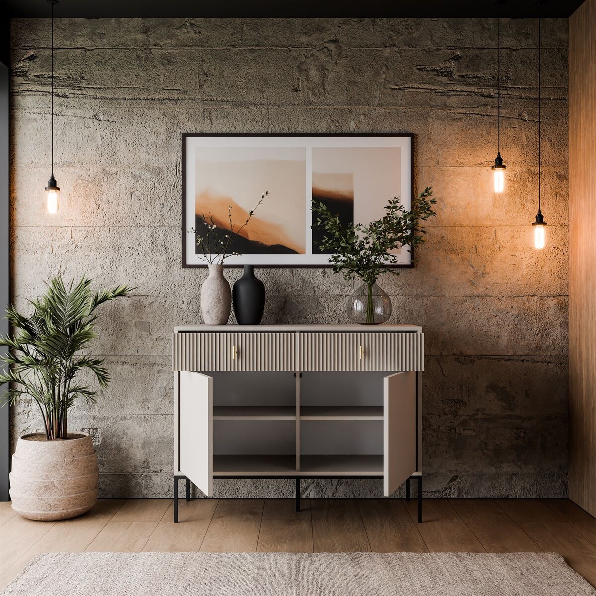 Komoda MIDNIGHT 2D2S z dwiema szufladami na stelażu, kaszmir