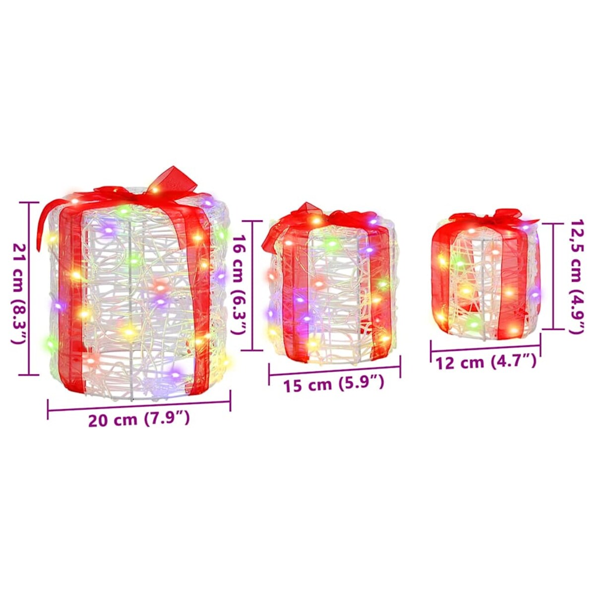 vidaXL Dekoracja Pudełka Prezentowego 3 pcs kolorowy 20 x 20 x 21 cm