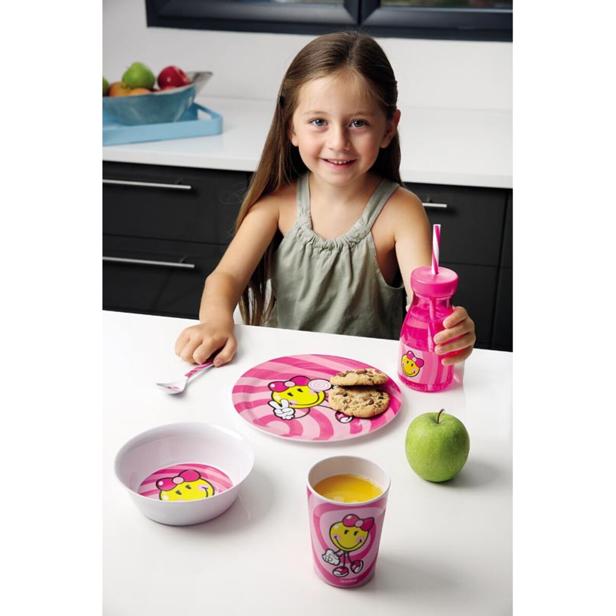 Butelka ze słomką dla dziewczynki Smiley Kid, 360 ml, Zak! Designs