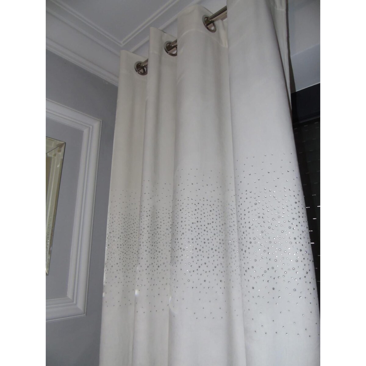 Zasłona welurowa "ALLUMINIUM" 140x250 KRYSZTAŁKI na przelotki śmietana