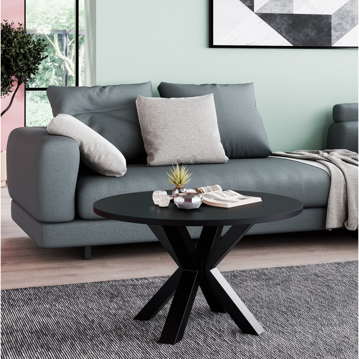 Stolik kawowy NEO okrągły 75 cm, metalowa podstawa- czarny