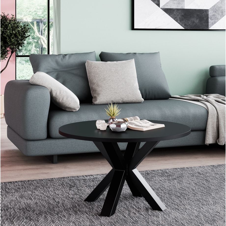 Stolik kawowy NEO okrągły 75 cm, metalowa podstawa- czarny