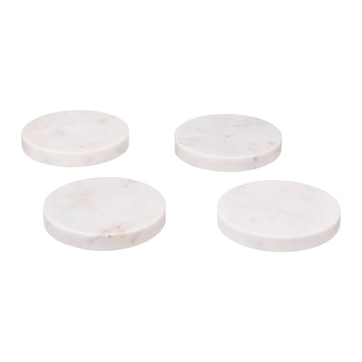 Podkładki pod kubki MARBLE, Ø 10 cm, 4 sztuki, kolor biały, marmur
