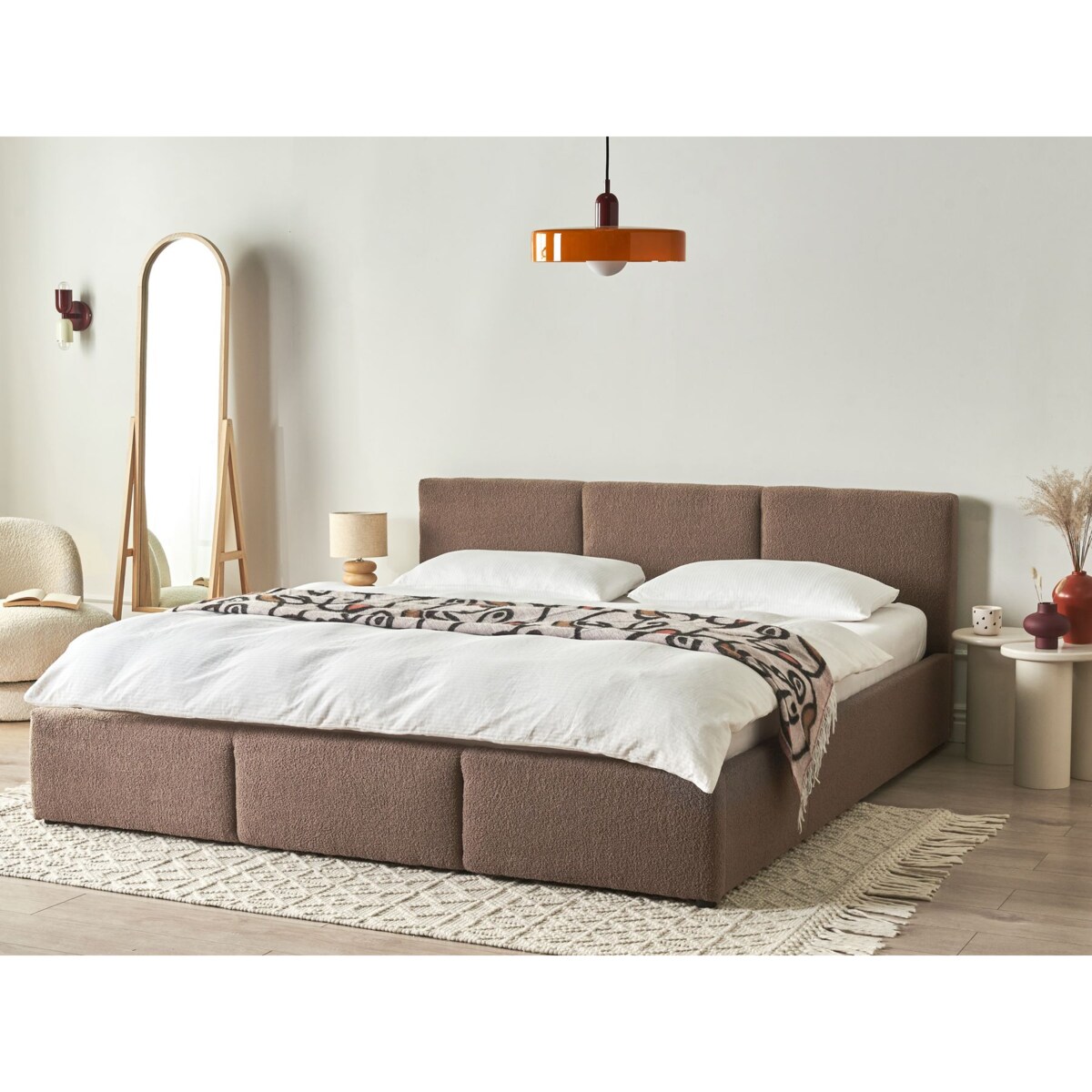 Łóżko z pojemnikiem Boucle BOUSSE 180 x 200 cm Beżowoszary