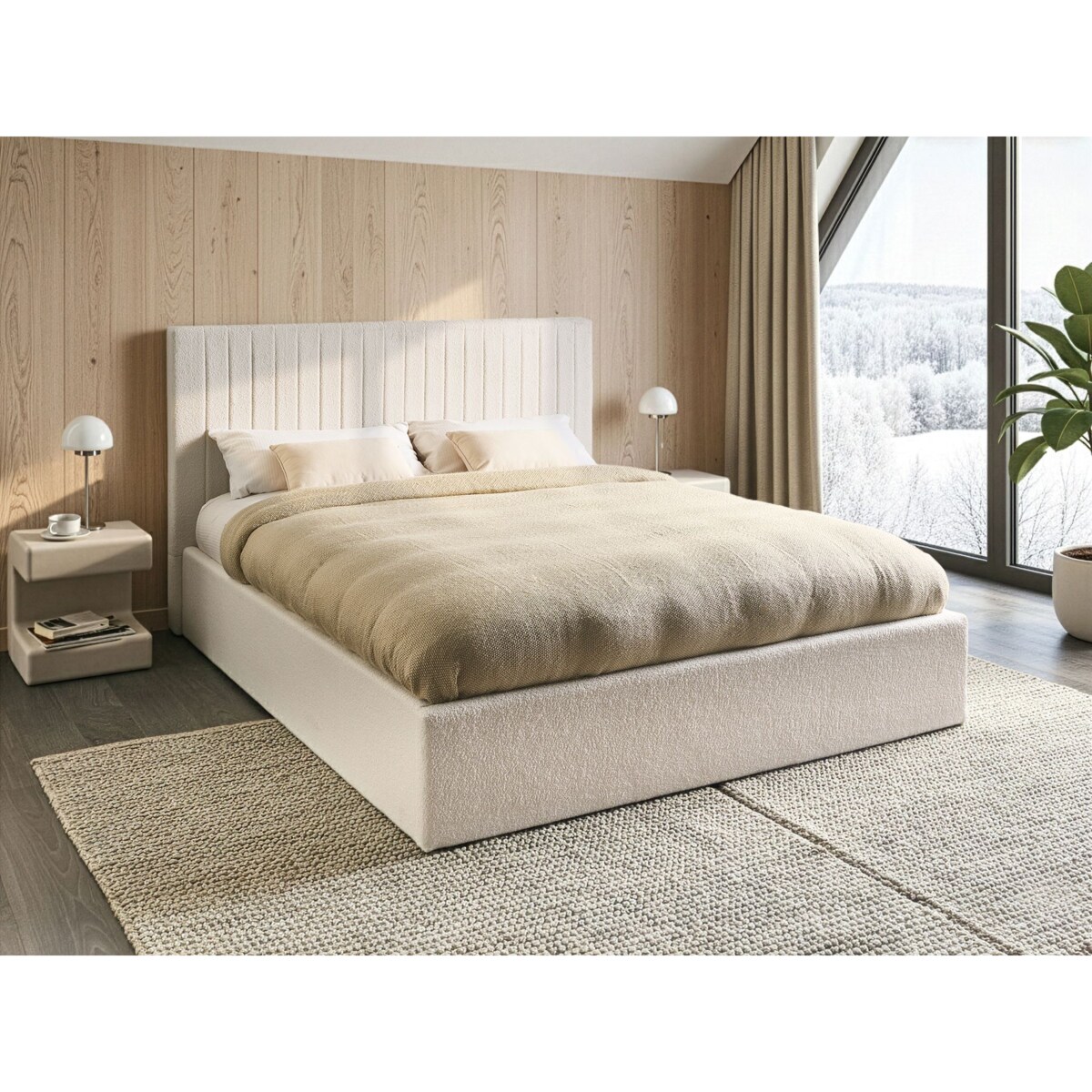 Łóżko z pojemnikiem Boucle VION 160 x 200 cm Złamana biel