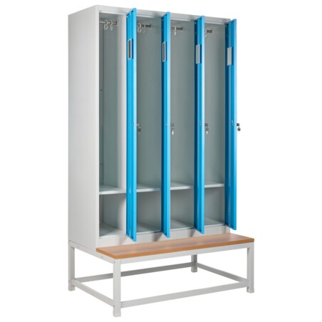 Szafa socjalna ubraniowa czterodrzwiowa z ławką ATHLETE Metal Szary/ niebieski
