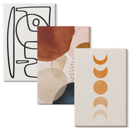 Zestaw 3 dużych obrazów na płótnie - Abstrakcyjne kolory dekoracje - brązowy