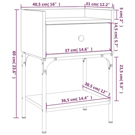 vidaXL Stolik nocny, dąb sonoma, 40,5x31x60cm, materiał drewnopochodny