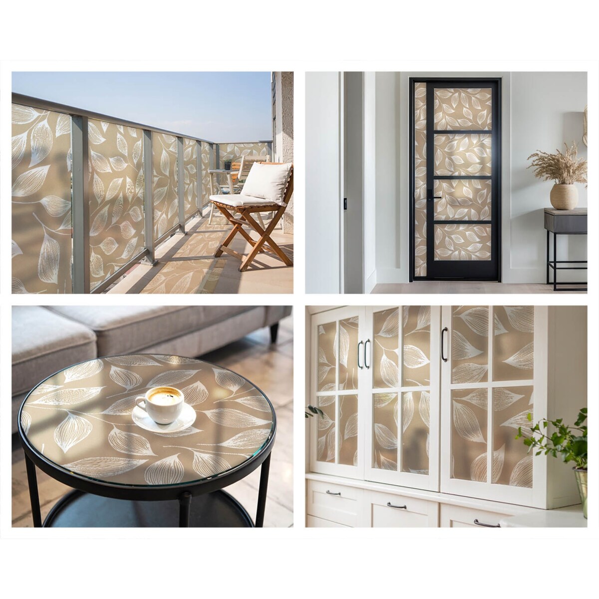 Naklejka na szybę dekoracyjna - Liściasty wzór na neutralnym tle - 200x146 cm