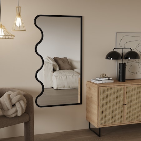 Lustro wiszące w falowanej ramie czarne 140x70 cm