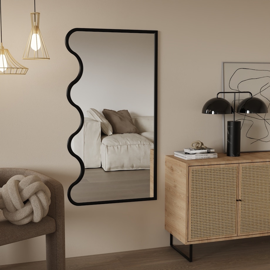 Lustro wiszące w falowanej ramie czarne 140x70 cm