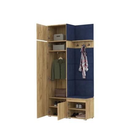 Garderoba z siedziskiem do przedpokoju SINGAPUR 104 dąb craft/granatowy