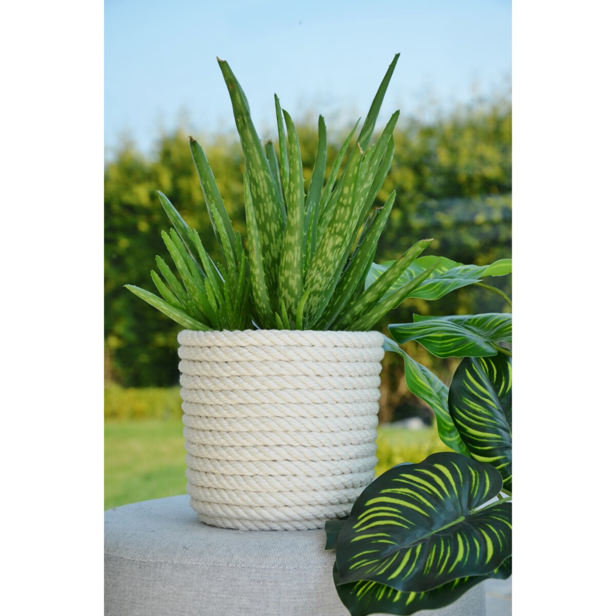 20 BOHO sznurek BIAŁA BAWEŁNA naturalna osłonka na doniczkę koszyk z trawy plecionej styl skandynawski etno loft marynistyczny wzór 20/BB10