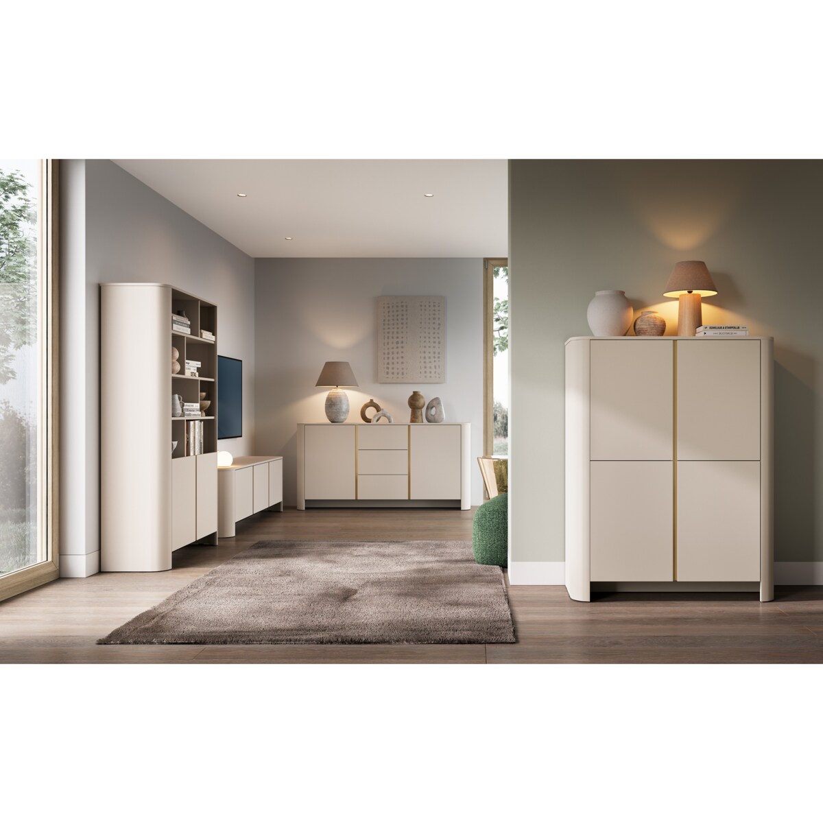 Komoda Szeroka BALI KSZ 168, pojemna o opływowych kształtach, kaszmirowa